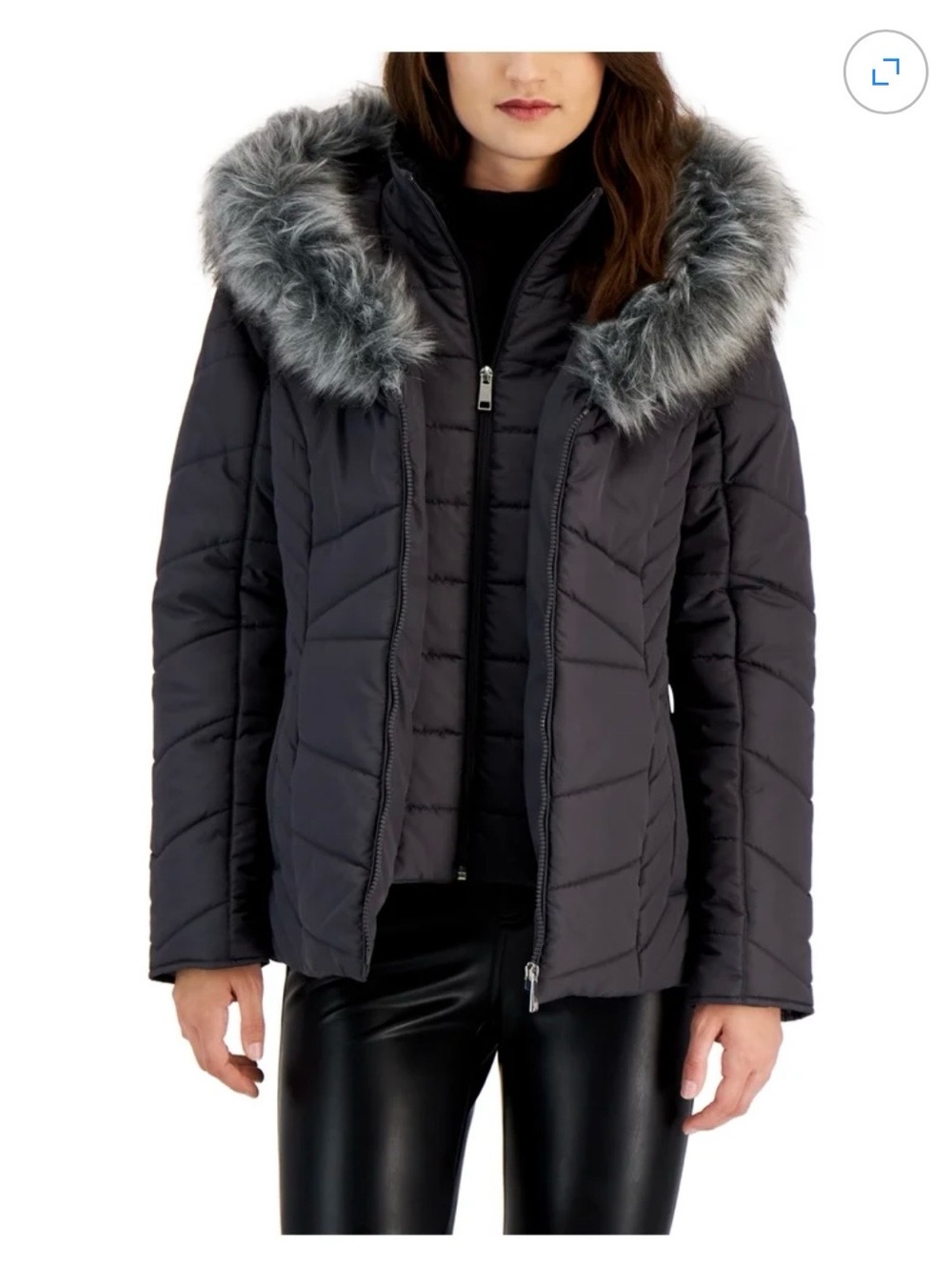 Maralyn & Me Juniors' Belted Faux-Fur-Trim Hooded Puffer Coat